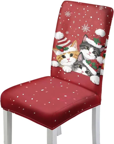 Miniatura 12 de HUGS IDEA Christmas Seat Covers for Dining Room Chairs Set of 6 Music Notes Stretch Chair Slipcovers Protector Removable and Washable Kitchen Dining