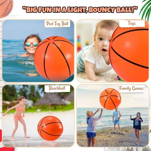 Miniatura 5 de Paquete de 2 pelotas de baloncesto inflables de 20 pulgadas, pelota de playa de baloncesto grande para piscina, pelota deportiva que rebota
