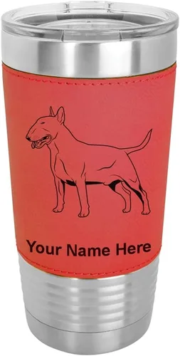 Miniatura 18 de LaserGram Vaso aislado al vacío de 20 onzas, perro Bull Terrier, grabado personalizado incluido (piel sintética, estilo béisbol)