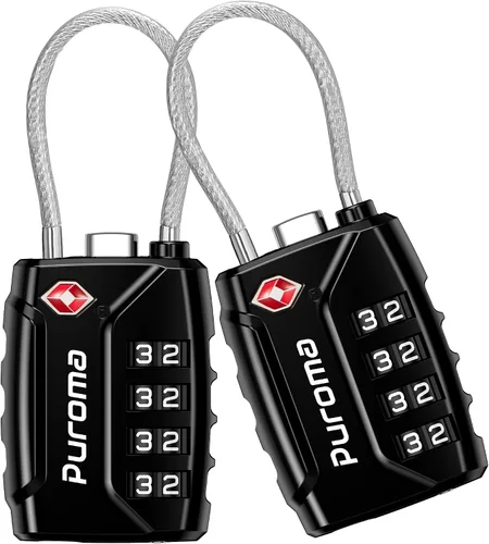 Puroma Paquete de 2 cerraduras de equipaje aprobadas por la TSA, cerradura de viaje con combinación de 4 dígitos con cuerpo de aleación de zinc para