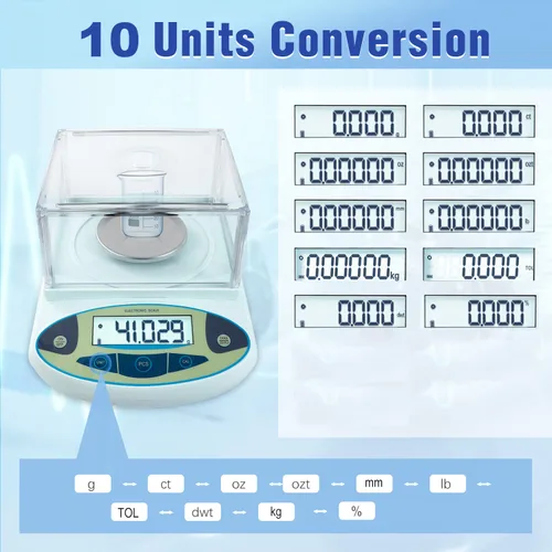 Miniatura 3 de FOUR E'S SCIENTIFIC Balanza de Laboratorio 300g x 0.001g de Precisión - Balanza Analítica de Laboratorio de Alta Precisión con Parabrisas Digital