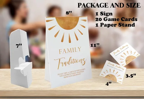 Miniatura 2 de Juego de juegos de baby shower de tradiciones familiares favoritas con temática solar (1 letrero y 20 tarjetas), juegos para baby shower, despedida
