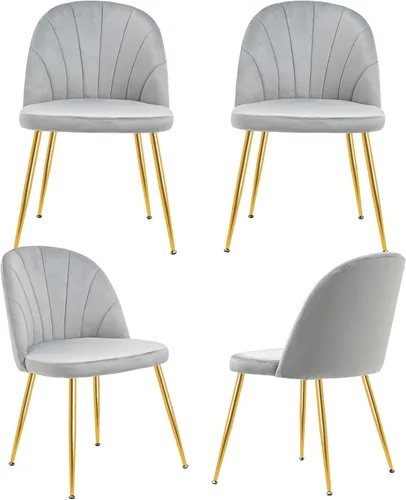 Juego de 4 sillas de comedor de terciopelo, sillas laterales sin brazos con patas de metal dorado, silla de invitados de oficina para recepción, Gris