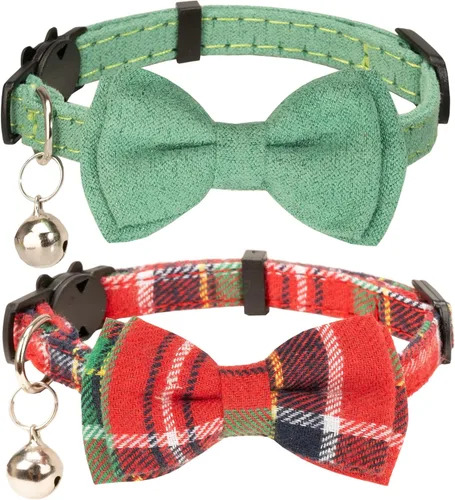 Miniatura 14 de Collar para Gato Mascota Separable con Campana y Moño Desmontable Ajustable Seguridad para Gatito Cachorro Niña Niño 2 piezas Navidad-A