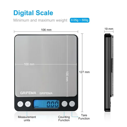 Miniatura 2 de GRIFEMA GA2003 - Báscula digital de bolsillo (17.64 oz/0.00 oz), báscula digital de cocina, básculas de joyería de alta precisión con pantalla LCD