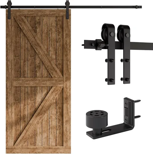 Miniatura 12 de CCJH - Kit de herrajes para puerta corrediza de granero de 10pies, resistente, suave y silencioso, fácil de instalar, p/paneles de puerta indiv.