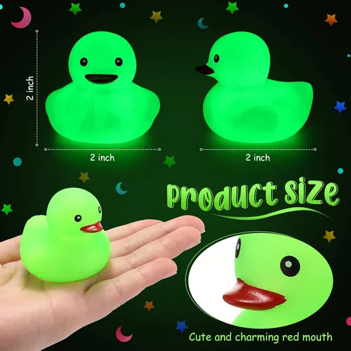 Miniatura 2 de Tradder 50 patos de goma que brillan en la oscuridad de 2 pulgadas que brillan en la oscuridad, flotador de goma para verano, para piscina, baño
