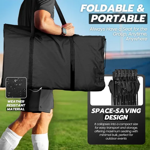 Miniatura 7 de Flexzion Asiento de banco plegable portátil, 6 plazas, banco de fútbol plegable, asientos portátiles para gradas, camping, línea lateral, con Negro
