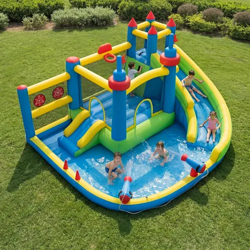 Tobogán acuático inflable para patio trasero de niños con soplador de 450 W, castillo de salto con tobogán de agua, parque acuático para actividades