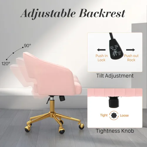 Miniatura 6 de HENGJIANYI Silla de escritorio giratoria para oficina en casa, silla de tocador de terciopelo moderna, sillón ajustable en altura con base dorada