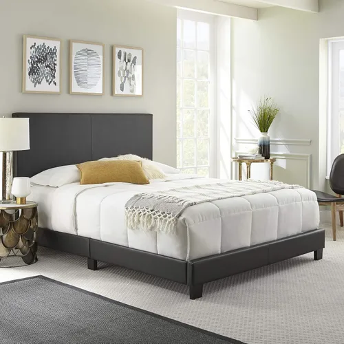 Miniatura 17 de Boyd Sleep Napoli - Marco de cama plataforma de cuero vegano gris tamaño King totalmente tapizado con cabecero ajustable - Se requiere somier