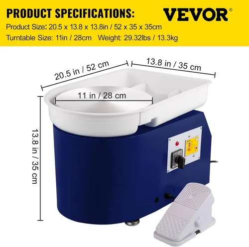 Miniatura 7 de VEVOR Rueda de cerámica de 11 pulgadas para adultos principiantes, máquina formadora eléctrica de 350 W con pedal de lavabo desmontable de 0 a 300