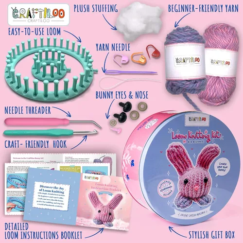 Miniatura 2 de CRAFTILOO Kit de Telar para Tejer y Ganchillo para Niños Kit de Ganchillo para Principiantes Kit de Tejer para Principiantes Telar de Tejer Kits