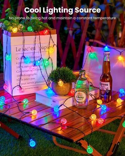 Miniatura 4 de Brightown Luces de Cadena Solares para Exteriores 60 LED 35.6 Pies Luces de Globo de Cristal con 8 Modos de Iluminación, Luces Solares Impermeables