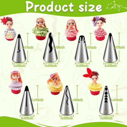 Miniatura 6 de Suuker Juego de 7 boquillas plisadas para tuberías de falda plisada, boquillas rusas de acero inoxidable, juego de tuberías para fondant