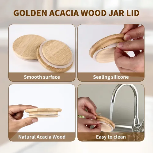 Miniatura 3 de Tapas para frascos de masón, tapas reutilizables para tarros de bambú de vidrio de grado alimenticio, sellado de silicona de material de grado Bambú