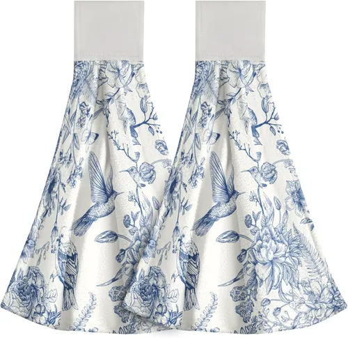 Miniatura 37 de Poppy Flower Hanging Hand Towels Set of 2,17x12 Inch Watercolor Chinoiserie Yellow Black Floral Soft Absorbent Dish Cloth Tie Towel for Kitchen
