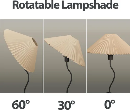 Miniatura 3 de KUNJOULAM Pequeña Lámpara de Mesa Plisada, Lámpara de Mesita de Noche con Pantalla Beige y Base Negra, Lámpara Mini Moderna para Decoración de Negro