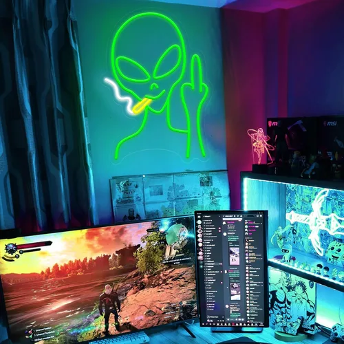 Miniatura 2 de Letreros de neón alienígenas verdes, letreros de neón LED regulables para decoración de pared, dormitorio, guarida del hombre, sala de juegos, bar