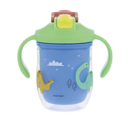 Miniatura 3 de Nuby Vaso aislado 2 en 1 para niños pequeños con popote con peso de 360° y boquilla dura, 7 onzas, resistente a fugas con asas de fácil agarre, más