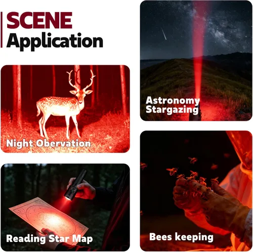 Miniatura 6 de Linterna LED roja de alta potencia recargable, 300 yardas linterna roja IP65 impermeable luz roja antorcha para observación nocturna, camping