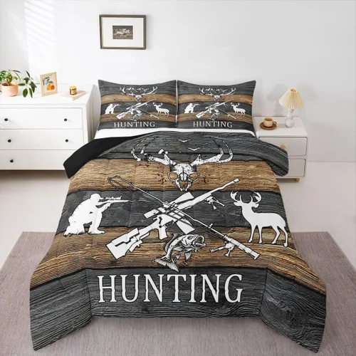 Miniatura 9 de Juego de edredón de oso rústico tamaño individual para mujeres adultas, ropa de cama con estampado de oso salvaje y animales salvajes, relleno