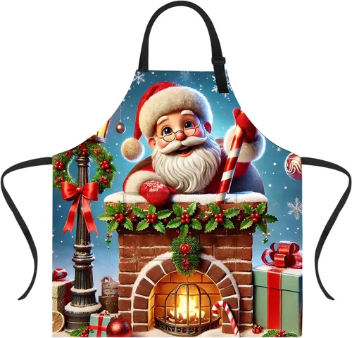 Miniatura 18 de Delantal de Navidad de THISFIND con 2 bolsillos, cuello ajustable para mujeres, hombres y adultos, ideal para cocina, parrilla, horneado