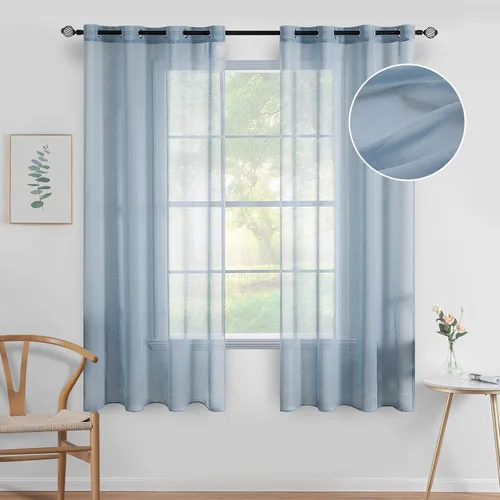 Miniatura 10 de MIULEE - Cortinas transparentes para ventana (2 paneles). Cortinas elegantes., Poliéster & Mezcla de poliéster, Blanco