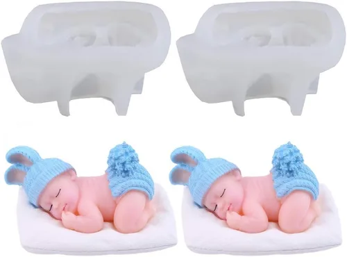 2 moldes de silicona para jabón con diseño 3D para bebé, lindo molde para hacer velas, pasteles, chocolate, fondant, manualidades de resina,