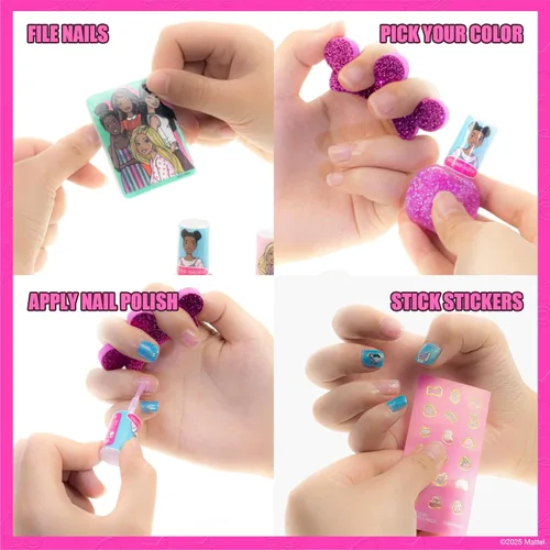 Miniatura 4 de Townley Girl Barbie - Juego de maquillaje para niñas en mochila, incluye bálsamo labial, esmalte de uñas, lima de uñas, lazos para el cabello