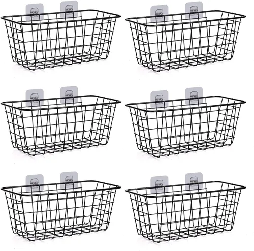 Paquete de 6 cestas de almacenamiento de alambre para el hogar, contenedores de metal montados en la pared, contenedores organizadores para cocina,