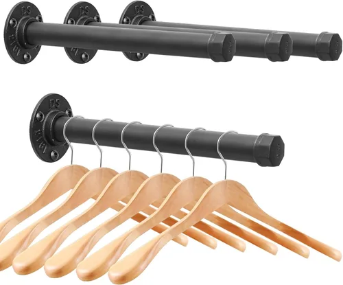 Miniatura 10 de Perchero de hierro fundido montado en la pared, perchero de tubería industrial resistente para colgar ropa, percheros para organizadores de armario