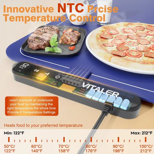 Miniatura 6 de Tapete de calentamiento para alimentos, (XXL, 35 x 16 pulgadas), bandejas eléctricas de calentamiento, tapete de calentamiento de grafeno mejorado