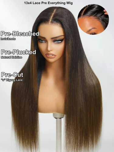 Miniatura 4 de UNICE Yaki - Pelucas de cabello humano lacio con encaje frontal 13x4, con cordón, Pre-Todo, sin pegamento, peluca de cabello humano frontal
