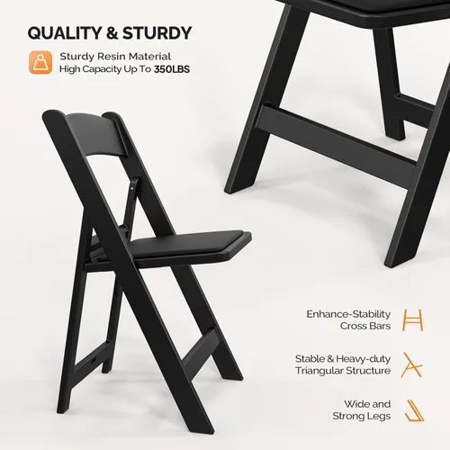 Miniatura 6 de VINGLI Sillas plegables de resina con cojín, silla plegable de plástico con cómodos asientos acolchados, perfectas para fiestas y eventos en Negro