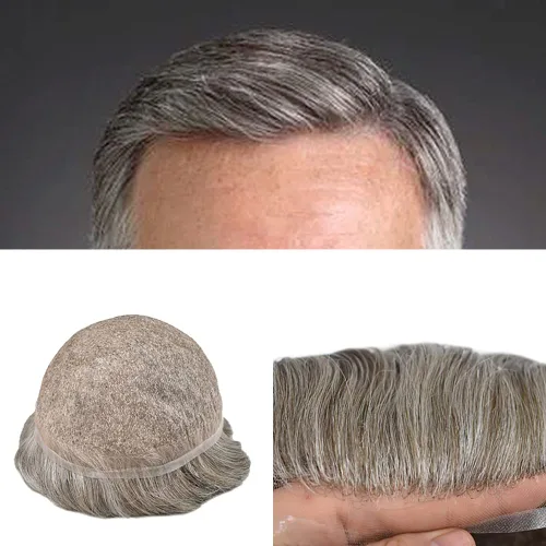 Miniatura 17 de Toupee For Men Real Human Hair System Mens Hair Piece Breathable Mens Toupee Durable Men Hairpiece 6X8#1 Jet Black 80% Density