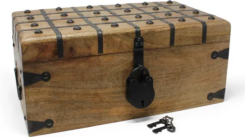Miniatura 8 de Nautical Cove - Cofre del tesoro de madera con cerradura de hierro antigua y llave de esqueleto (XS, 5 x 3 x 2) - Almacenamiento y decoración