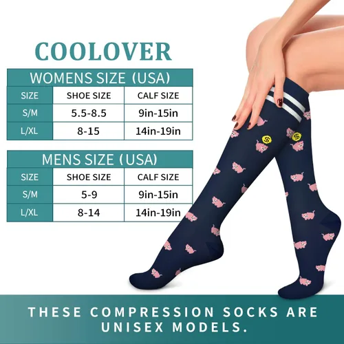 Miniatura 7 de COOLOVER Calcetines de compresión de cobre para mujeres y hombres (6 pares) - El mejor apoyo para correr, atletismo, enfermería, viajes