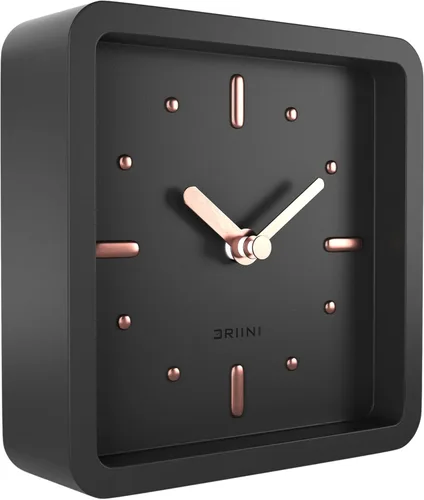 Driini Reloj moderno de mediados de siglo para escritorio y estante (negro y oro rosa) - funciona con pilas, con movimiento analógico silencioso –