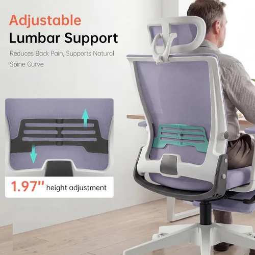 Miniatura 8 de Silla de oficina plegable con reposapiés, silla de oficina ergonómica con soporte lumbar ajustable, reposacabezas, reposabrazos, silla de escritorio