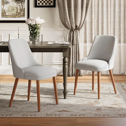 Miniatura 20 de MALOL Juego de 4 sillas de comedor tapizadas con patas de madera, sillas de cocina acolchadas con respaldo alto para comedor, restaurante y Beige-New
