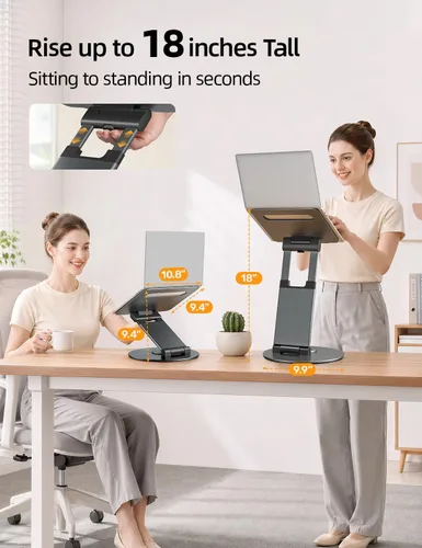 Miniatura 3 de Nulaxy Soporte telescópico giratorio de 360 grados para laptop, altura ajustable, diseño de extracción giratoria, elevador ergonómico para Gris-A