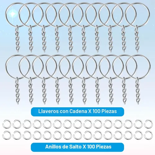 Miniatura 2 de Paxcoo 50 llaveros con cadena y 50 anillos de salto, kit de anillos de llavero a granel para fabricación de llaveros, suministros para manualidades