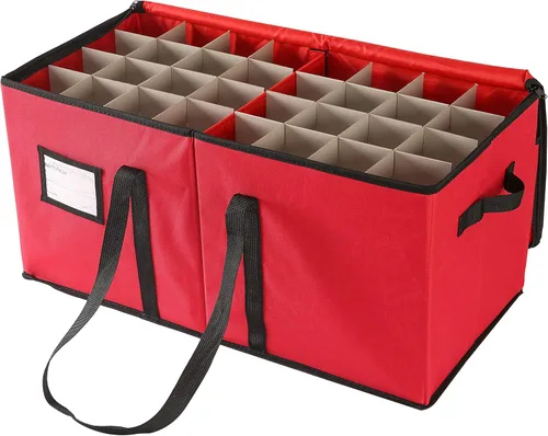 Miniatura 2 de Sattiyrch - Caja de almacenamiento de adornos de Navidad con cierre de cremallera doble - Caja que aporta ranuras para 128 adornos navideños de 3