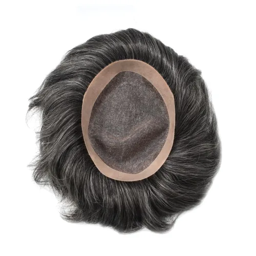 Miniatura 6 de Toupee para hombres Cabello humano real para hombre Toupee Hair Piece para hombres Fine Mono Men Sistema de cabello Poly Skin Sistema de cabello