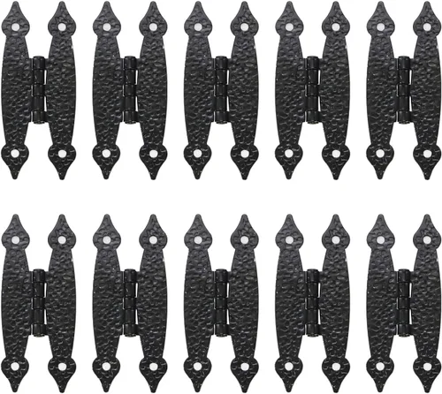 10 bisagras antiguas para gabinete, acero laminado en frío, bisagras decorativas planas para gabinete, armario, joyero, puerta, color negro, 3.5