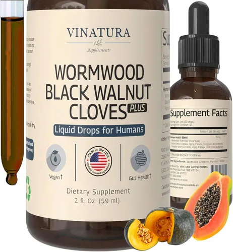 VINATURA Líquido de clavo de nogal negro de ajenjo, limpieza, desintoxicación para humanos con hoja de papaya y semillas de calabaza, suplemento de