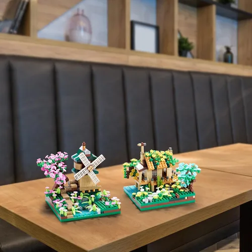 Miniatura 7 de Kadablk Conjunto de Construcción de Microbloques de Casa del Árbol Sakura, Conjunto de Construcción de Modelo de Molino de Viento de Amistad, 1200