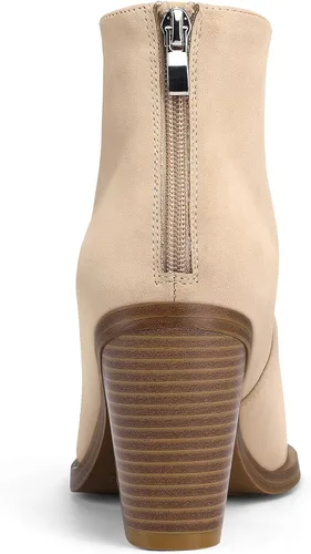 Miniatura 6 de mysoft Women's V Cut Out Ankle Boots Slip On Pointed Toe Chunky Stacked Heel Booties