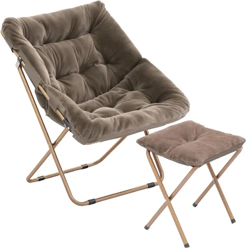 Magshion Silla plegable de gran tamaño para adultos, silla de lectura con otomana, asiento circular esponjoso de piel sintética, cómoda silla de